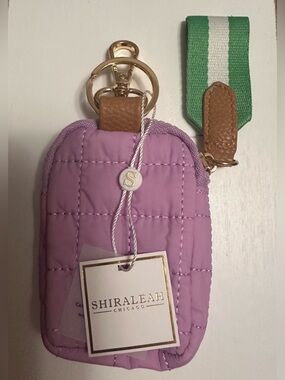 🆕 Shiraleah Ezra Clip-On Lilac Quilted Pouch w/ Green&White Striped Zipper Pull